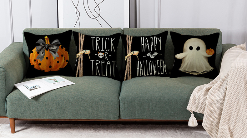 Title 3, Ghost Pumpkin Halloween Black Throw Pillow Cove...