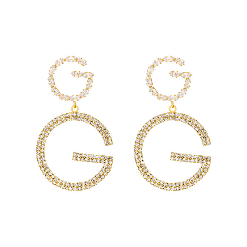 European And American Full Diamond Letter G Earrings Exaggerated Personality Earrings