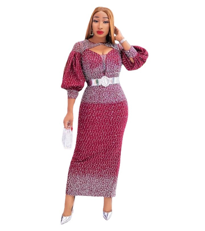 Wrapped Chest Style Commuter Ethnic Print Red High-waisted Dress