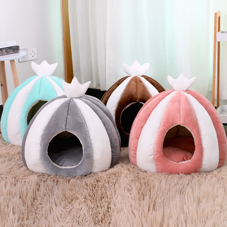 บ้านแมวอุ่นหนา กระโจมสุนัขเล็ก ปิดมิดชิด น่ารักอบอุ่น