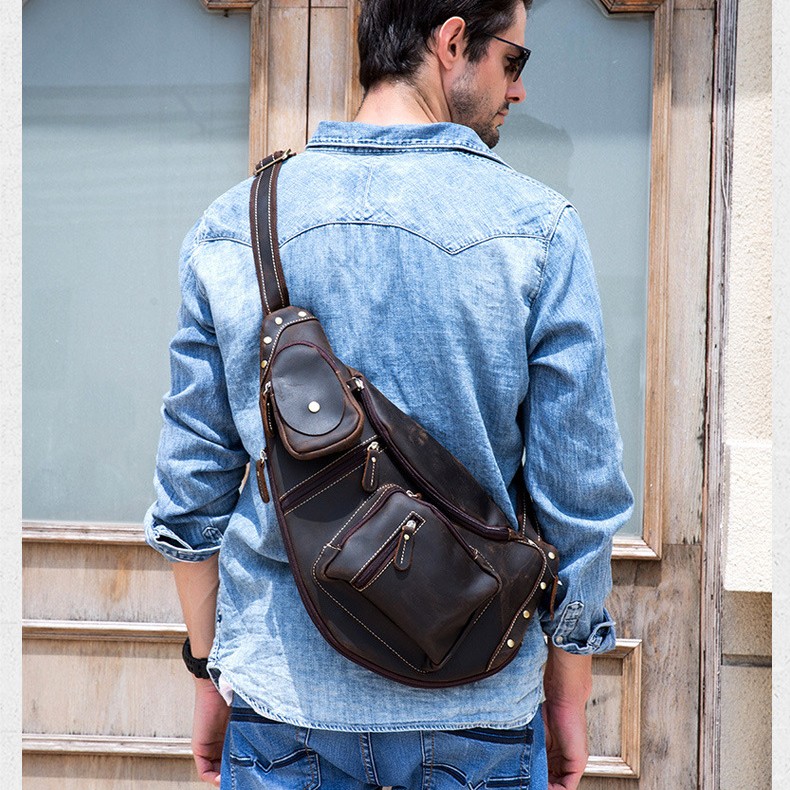 European And American Retro Men's Chest Bag Crazy Horseskin — foto 4