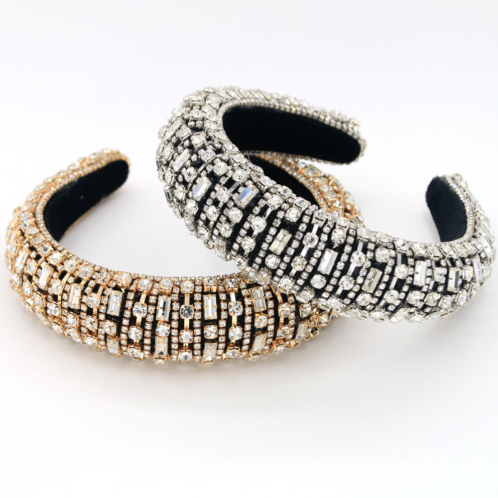 Solid Color Headband Headwear With Rose Gold Rhinestones Inlaid Stone Headband