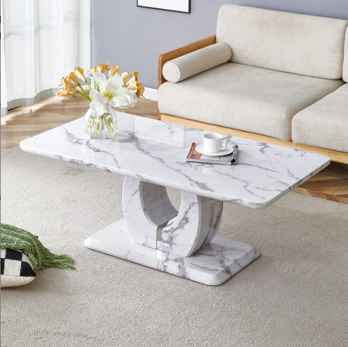Modern Minimalist Grey Marble Pattern Sticker Pattern MDF Rectangular Coffee Table. Add A Tranquil And Comfortable Atmosphere To Your Home. MDF Coffee Table, Grey Marble Pattern Sticker, Side Table.