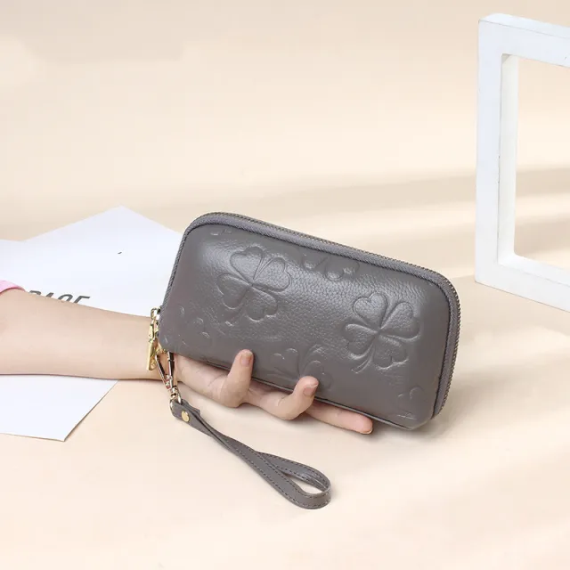 Women's Fashion Head Layer Cowhide Clutch Bag Grey - Shop at LoveMi