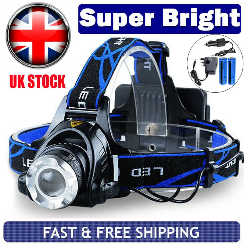 LED Headlamp Rechargeable Head Torch Zoom Headlight