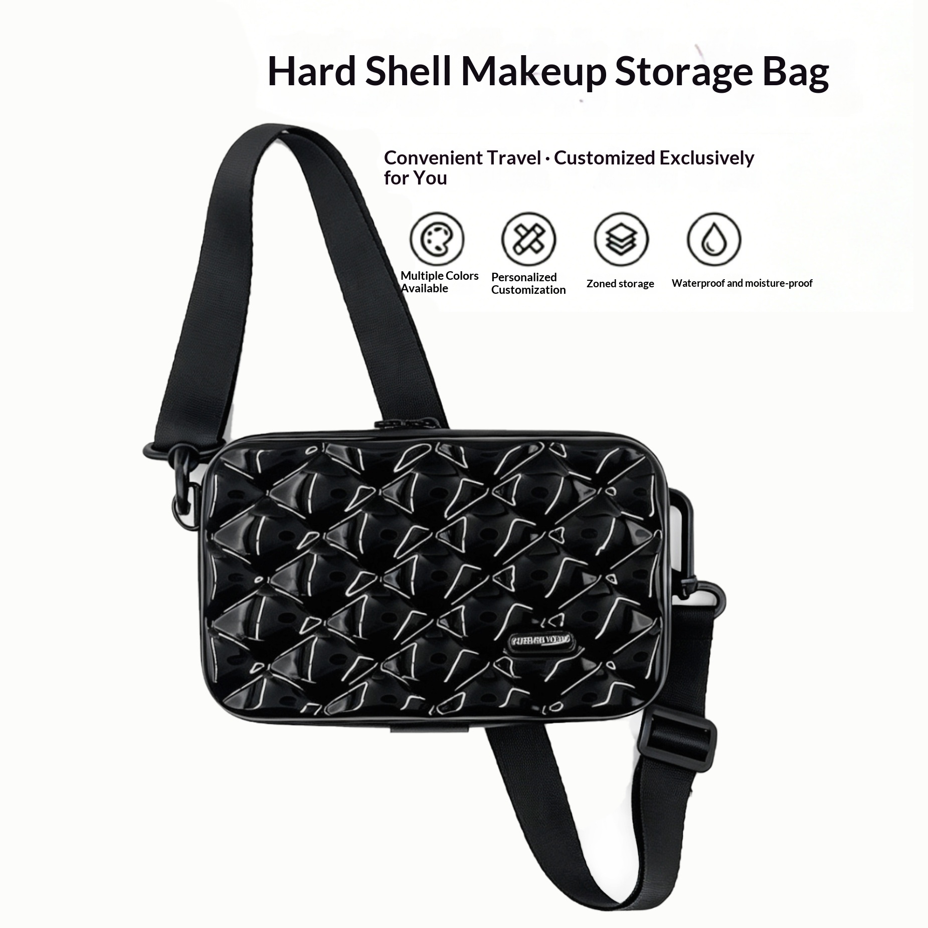 Trousse de toilette rigide à bandoulière · carreaux noirs, 7 pouces