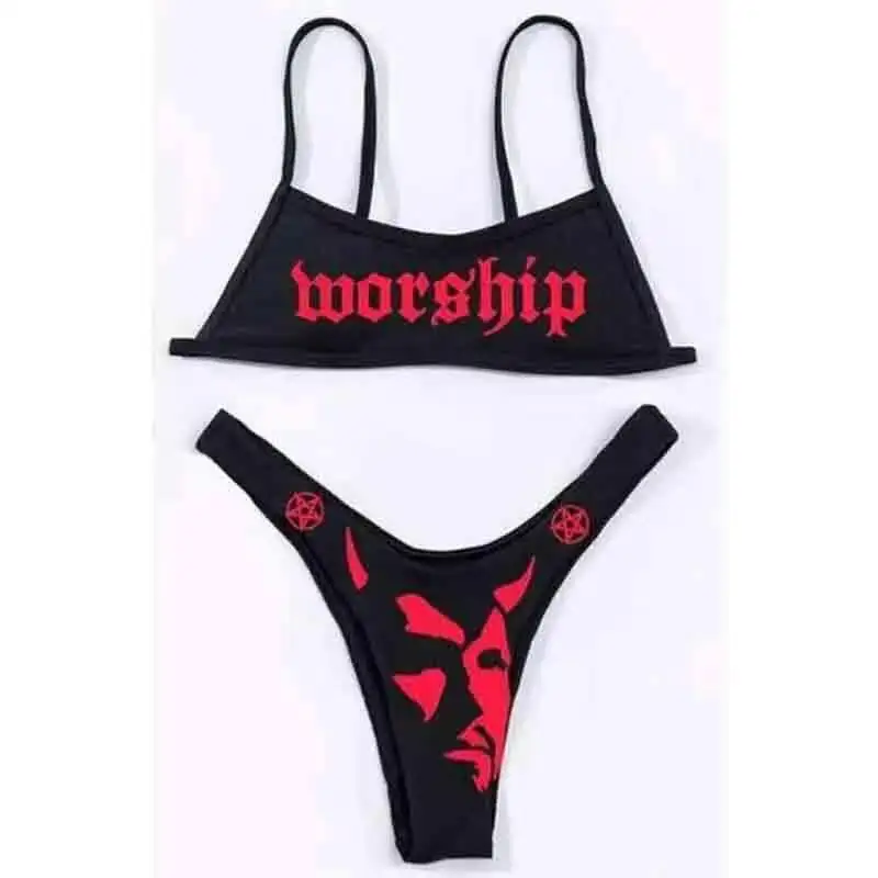 Dark Offset Printing Split Bikini Swimsuit For Women