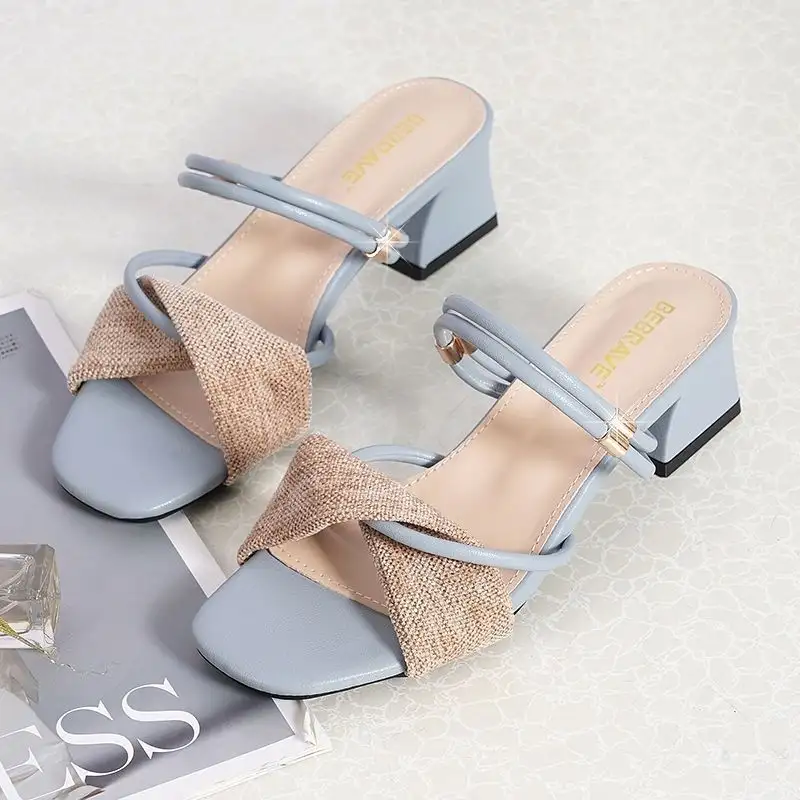 Fashionable All-match Outer Wear Chunky Heel Sandals
