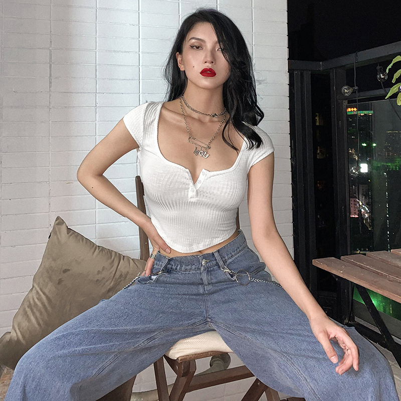 Irregular Body And Belly Button T shirt Women All match Trend White - Shop at LoveMi