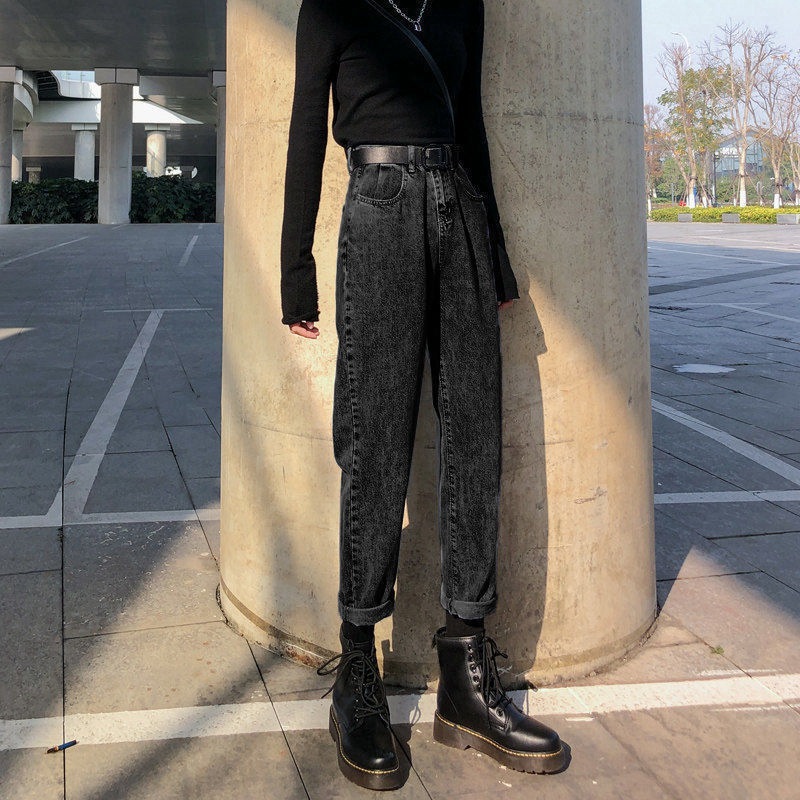 Large Size Loose Korean Style High Waist Straight Leg Slimming Wild Wide leg Daddy Pants Black - Shop at LoveMi