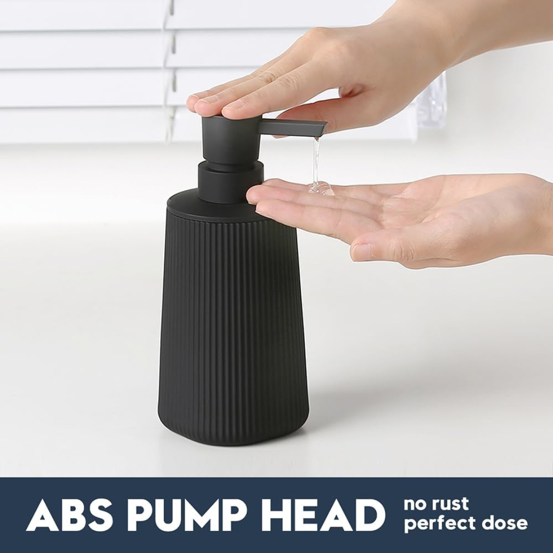 Small Soap Dispenser For Bathroom And Kitchen Modern Farmhouse Striped Style Plastic Hand Soap Dish Soap Dispenser With Pump Matte Black 2