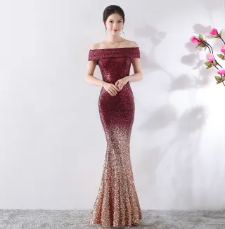 Birthday Party Dress Slimming Host Long Dress - Maroon