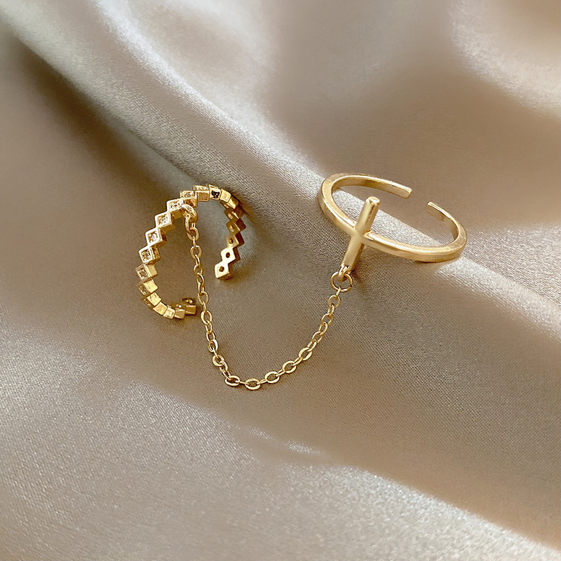 Korean Style Cross Zircon Ring Female Light Luxury Niche Design Chain