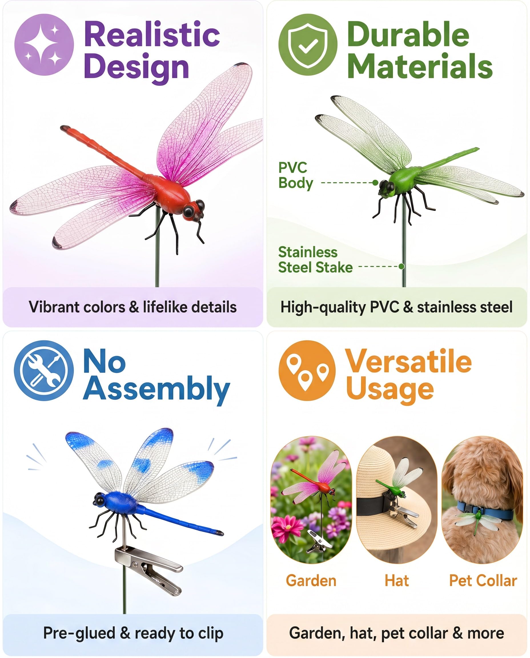 4 PCS Dragonfly Clips To Keep Bugs Away  Realistic Dragonfly Decoy For Bug Prevention  Fake Dragon Fly Mosquito Deterrent For Hat & Horse  Fly Scare Devices For Garden Stakes Decor & Yard — foto 4