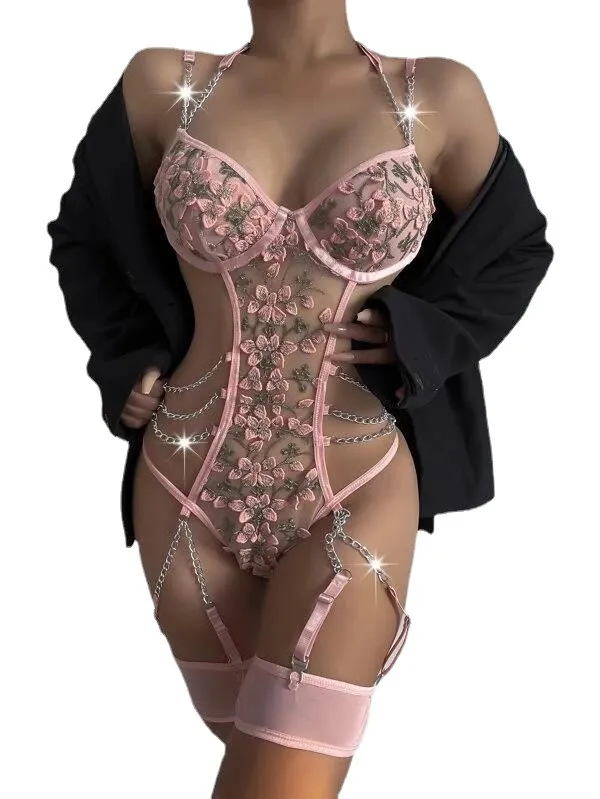European And American Underwear Lace Embroidery Metal Pink - Shop at LoveMi
