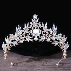 Bridal Headdress Rhinestone Mitzvah Crown - Gold And White - View 1