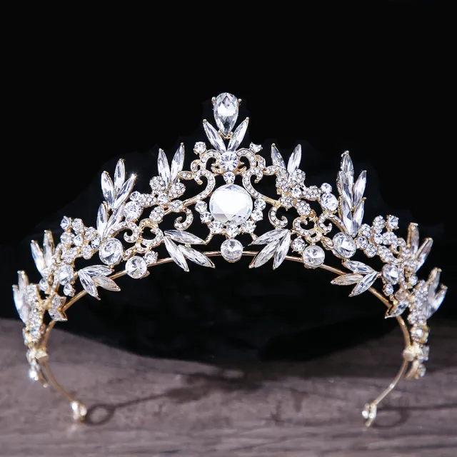 Bridal Headdress Rhinestone Mitzvah Crown Gold And White - Shop at LoveMi