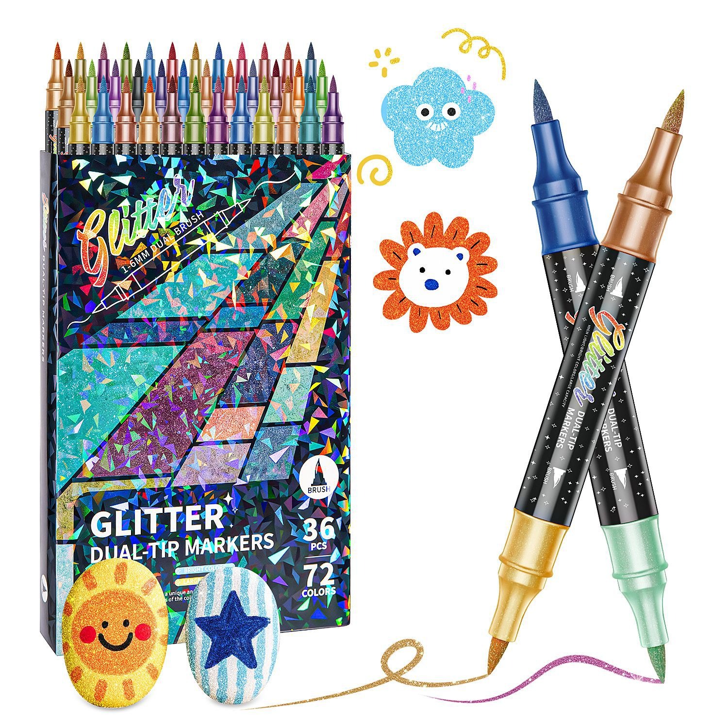 Double-headed Two-color Glitter Marker Pen Soft-headed Pearlescent Glitter Painting Pen Shiny Watercolor Pen