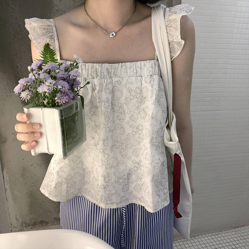 Title 7, All-match Fungus Edge Sleeveless Hot Girl Top D...