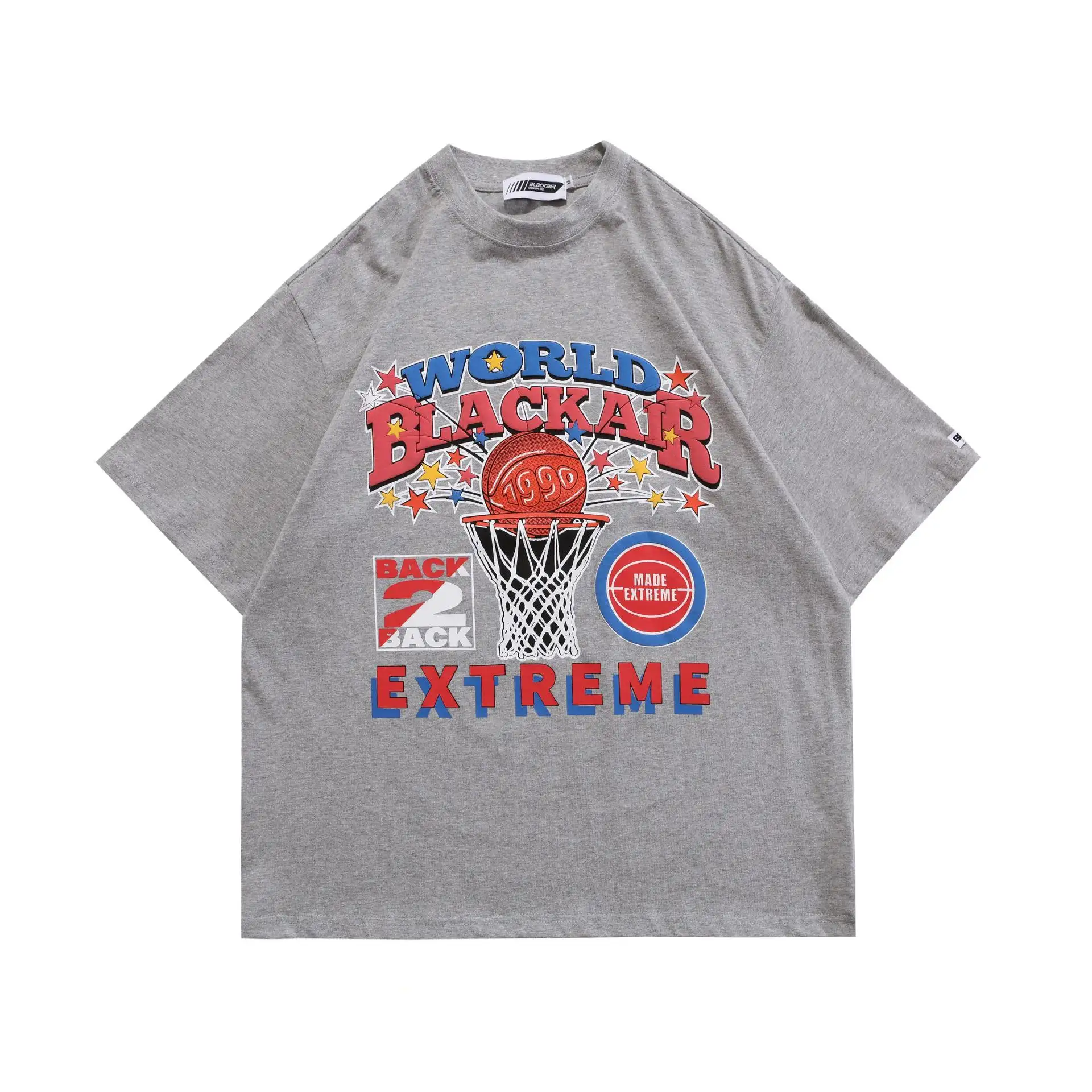 American Retro Street Culture Basketball Print Short Sleeve T-Shirt