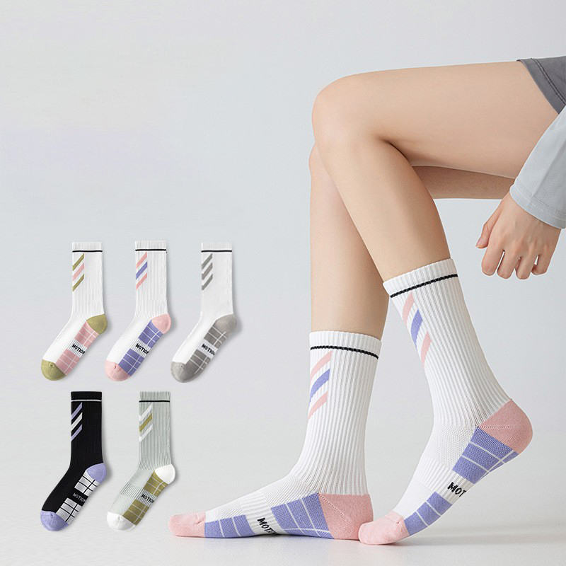 1pair Women's Breathable Mid-calf Running, Cycling, And Fitness Sports Socks With Looped Base For Professional Workouts