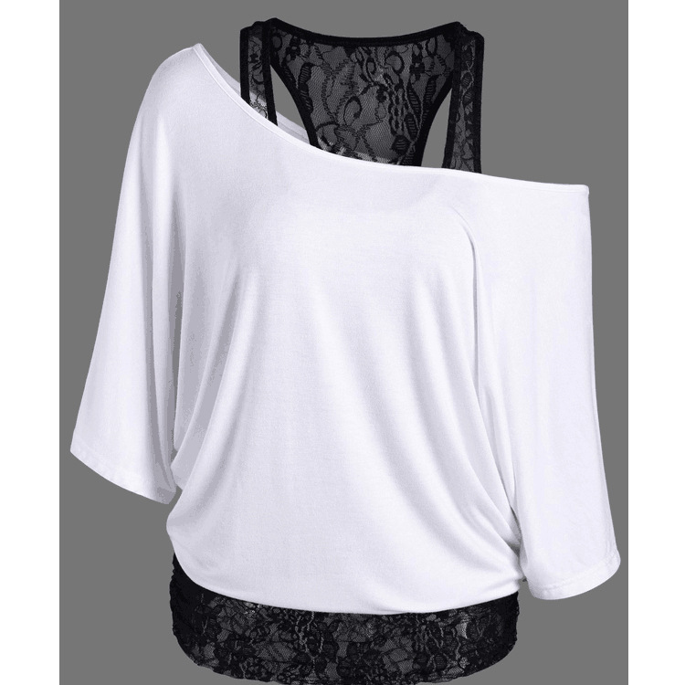 Title 2, Lace Vest Diagonal Collar Bat Sleeve Top