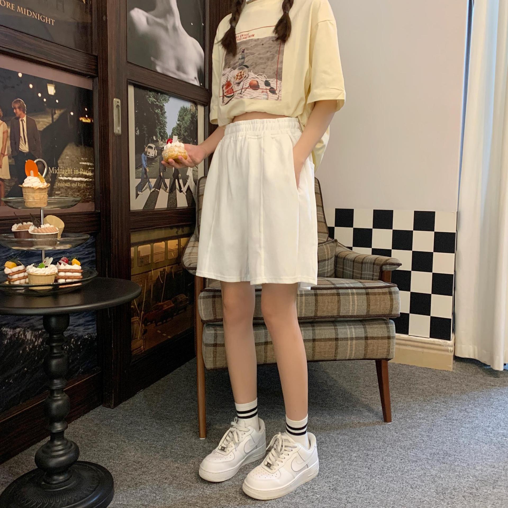 Temperament Commuter High Waist Cotton Shorts Wide Leg Pants Women's White - Shop at LoveMi