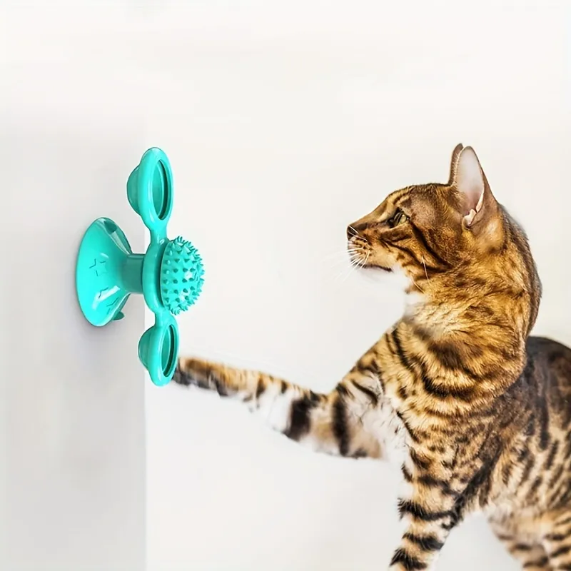 New Windmill Cat Toys Cute Rotating Interactive Cat Toy - Indoor Windmill Cat Toy With Suction Cup Catnip & Jagged Teeth Middle Ball, Smart Kitten Rotating Spinner Exercise Toy, Toothbrush & Massager – image 6
