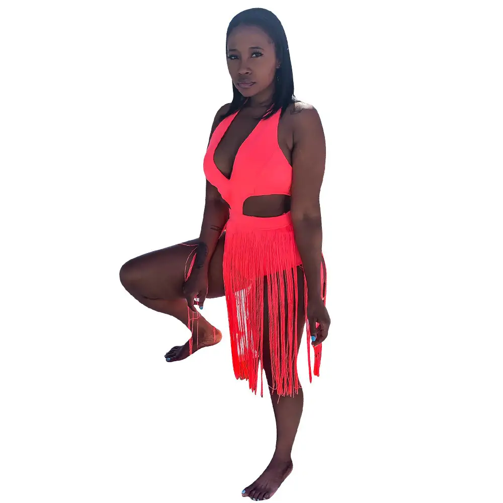 Women's Solid Color Fringe Cutout Jumpsuit