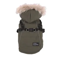 Dog Outfit With Fur Tie Hat Vest - Army Green - View 1