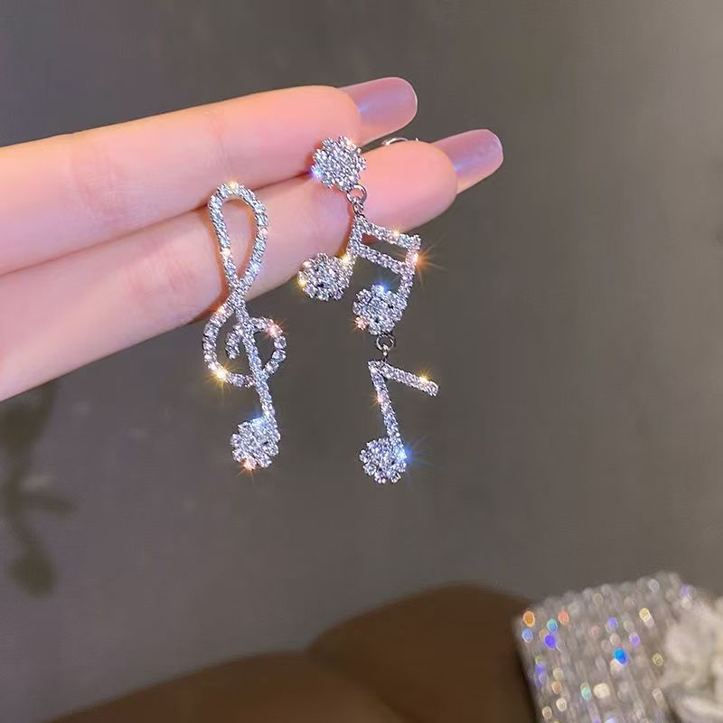 S925 Sterling Silver Asymmetrical Music Note Earrings, Trendy Light Luxury Summer Ear Drops, 2021 New Release For Influencers
