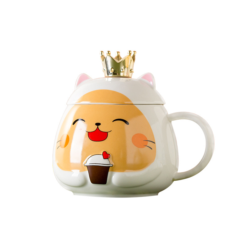 Cute Crown Cat Ceramic Mug Cartoon Large Capacity