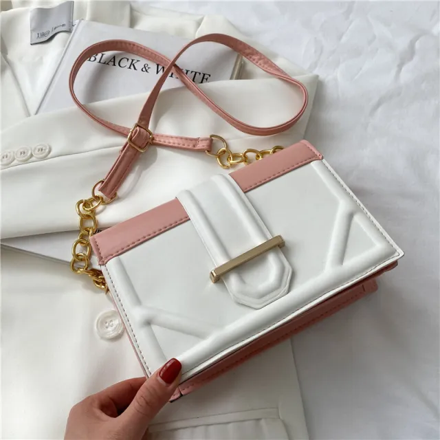 Ladies Popular One shoulder Hit Color Small Square Bag Pink - Shop at LoveMi