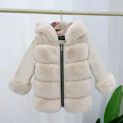 Children's Cotton Coat Rex Rabbit Hooded Faux Fur