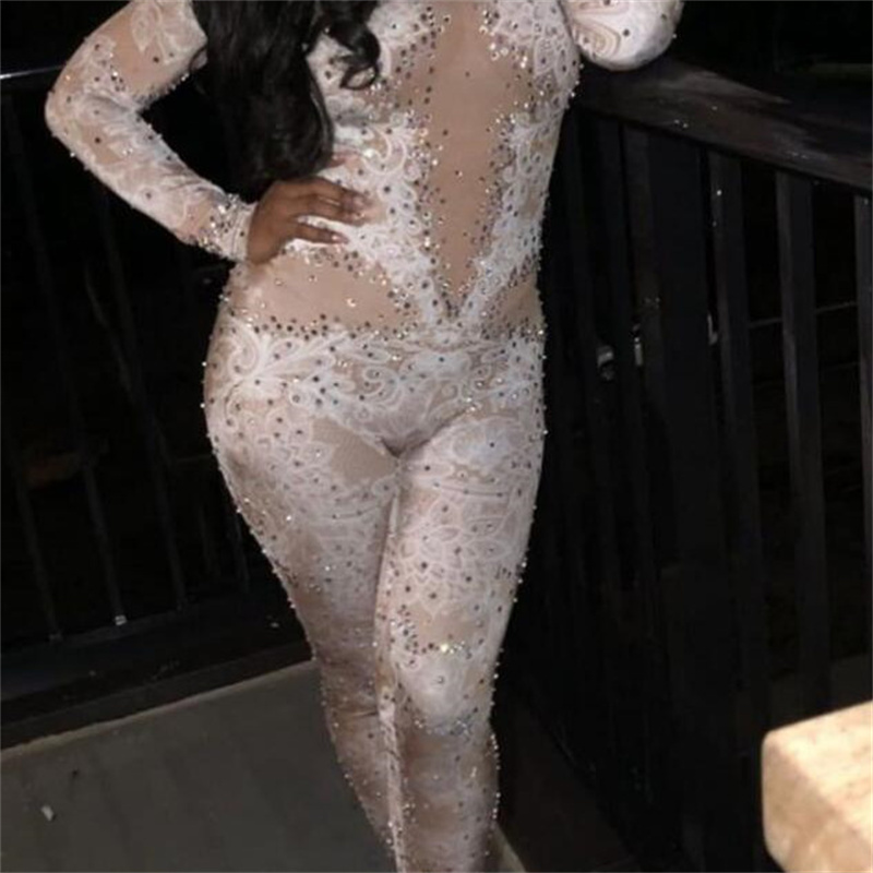Women’s Fashion Print Full Diamond Long-sleeved Jumpsuit
