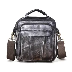 Crazy Horse Leather Retro Men's 8-inch One-shoulder Diagonal Bag - Silver - View 1