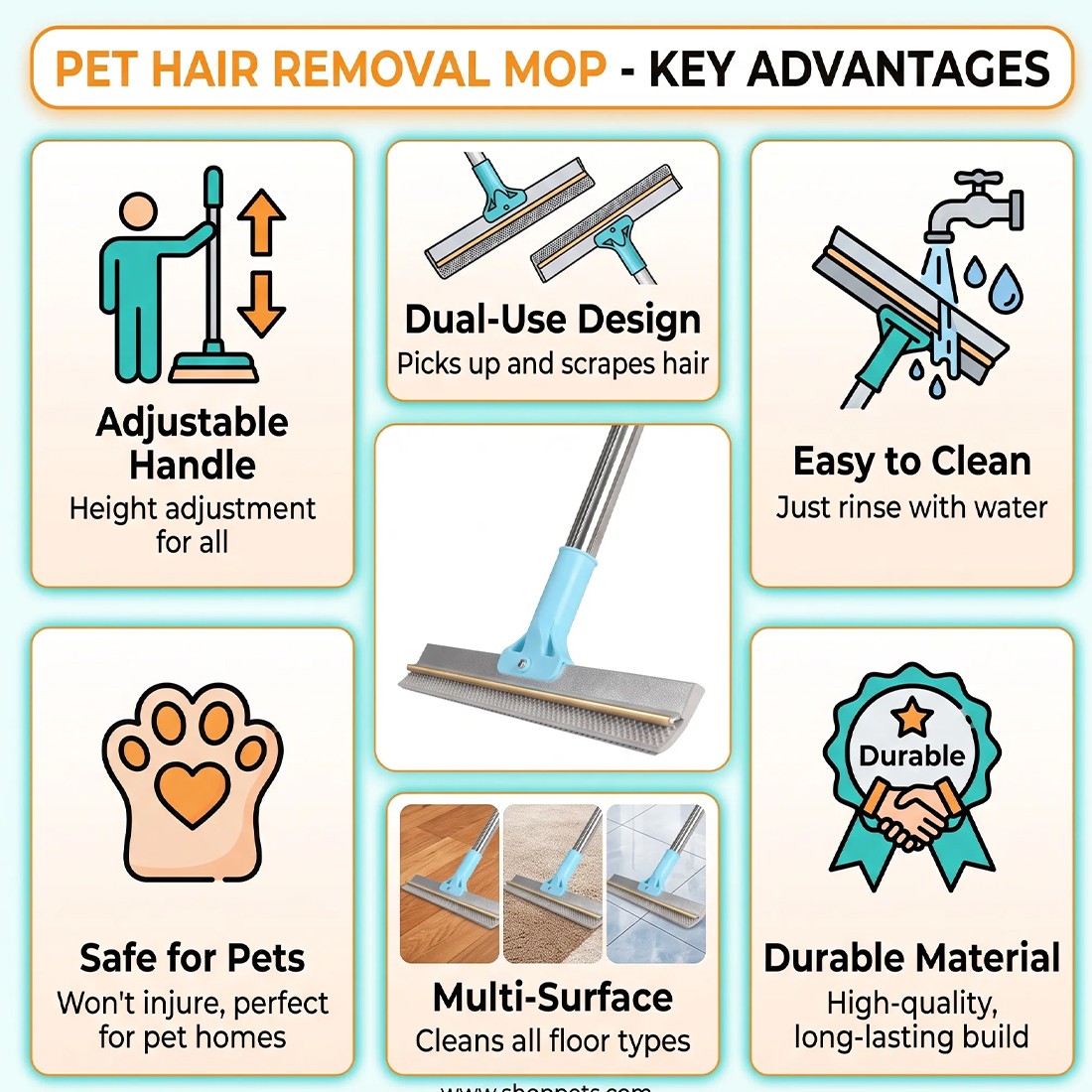 Rubber Broom Pet Hair Brush Set Carpet Cleaner Brush Set