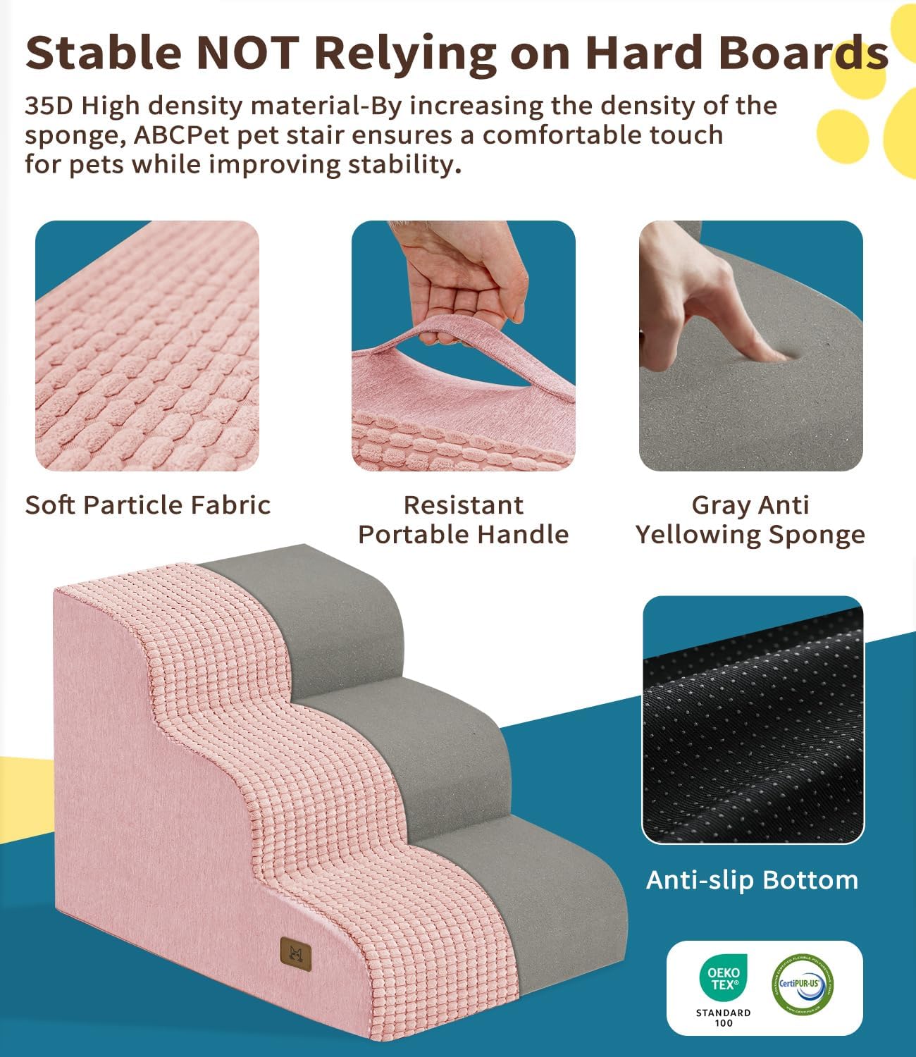 ABCPET Dog Steps 3Step Pet Stairs 15.7 InchesHigh Suitable For High Beds & Sofas Non-Slip Stable  Indoor Use,Pickup Only