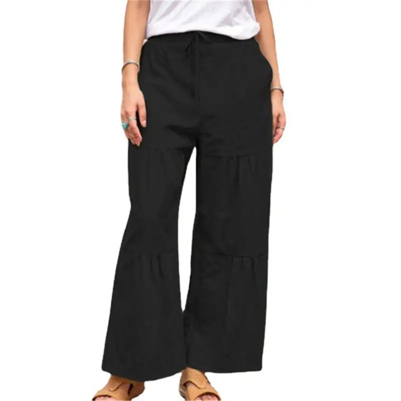 Women's Linen Cotton Solid Color Stitching Casual Pants