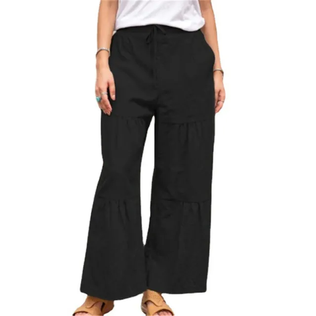 Women's Linen Cotton Solid Color Stitching Casual Pants Black - Shop at LoveMi