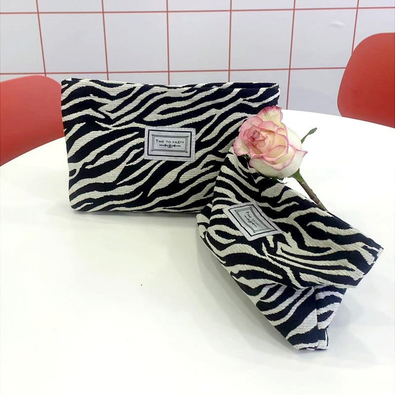 Cross-border Korean Fashion Zebra Print Cosmetic Bag, Toiletry Bag, Ladies' Handbag, Clutch Bag, Portable Large-Capacity Storage Pouch
