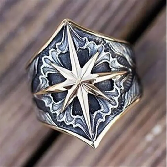 Men's Glyph Vintage Rings Fashion Pattern Personality Two Tone
