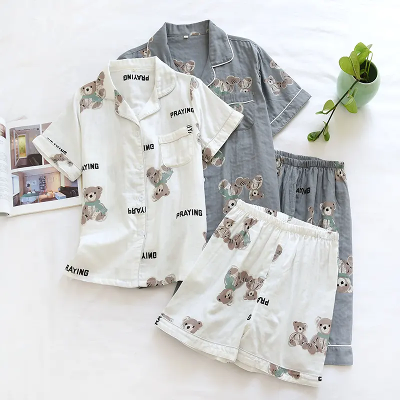 Couple Short-sleeved Shorts Cartoon Thin Men's Spring and Autumn