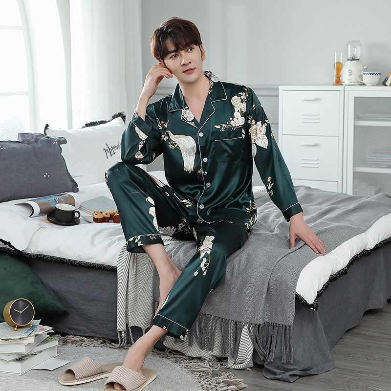 Title 7, Ice Silk Couple Pajamas Spring and Summer Long-...