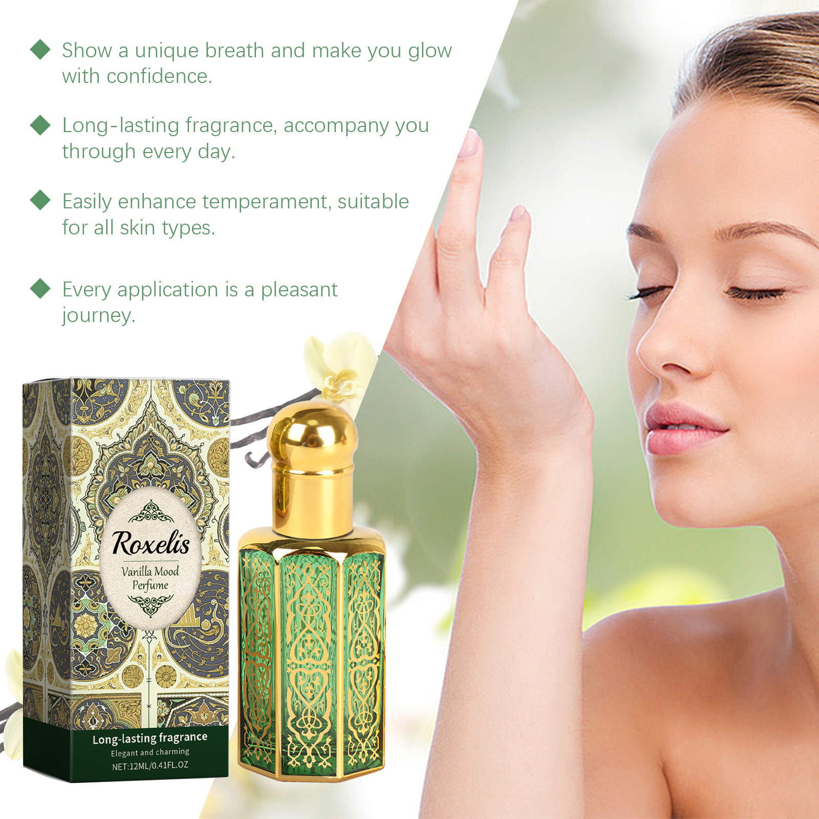 Vanilla Mood Arabian Roll On Perfume Oil, 12ML Long Lasting Floral Vanilla Scent For Women