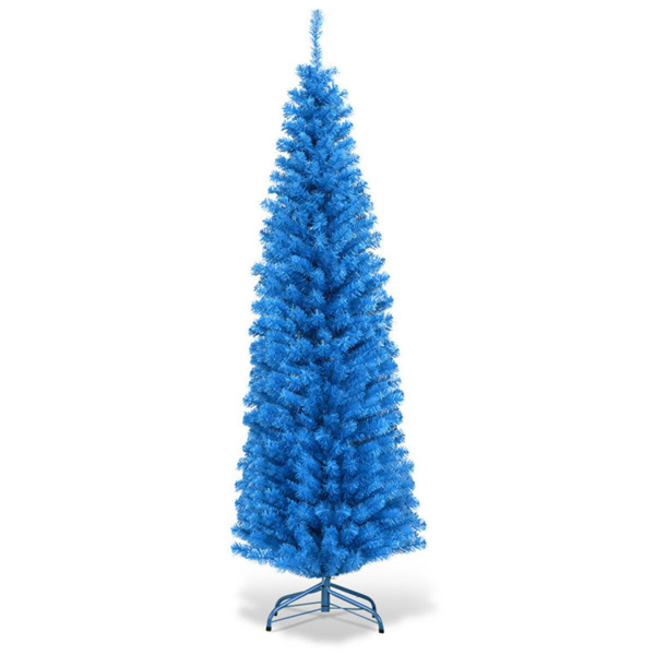 6FT Artificial Christmas Tree - 520 Branch Tips, Blue/Pencil Shape Design, Eco-Friendly PVC + Sturdy Metal Stand-13