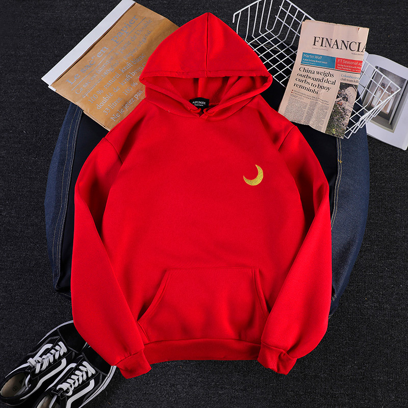 Title 7, Hooded Pullover Long-Sleeved Moon Print Sweatsh...