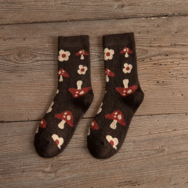Medium Tube Thickened Brown Small Mushroom Wool Women's Socks Covered With Mushrooms - Shop at LoveMi