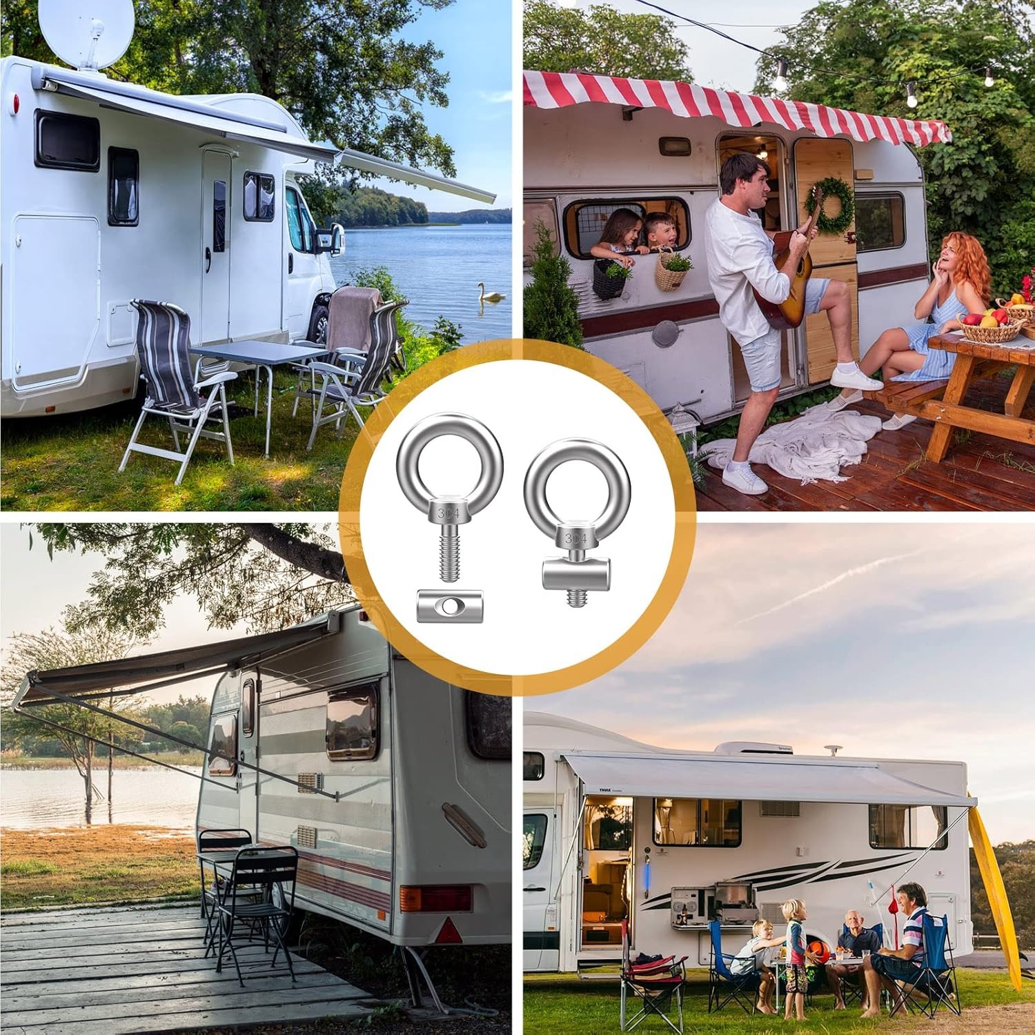 6 Set Keder Stopper Blocking Kit For Keder Rail Stopper Bolts End Stopper With 6 Carabiners Keder Rail Caravan Awning Hooks Keder Rail Accessories