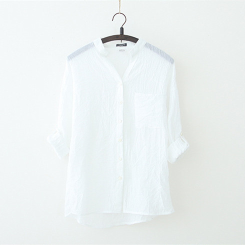 Linen Sunscreen Women's Literary Three-quarter Sleeve Stand Collar Top